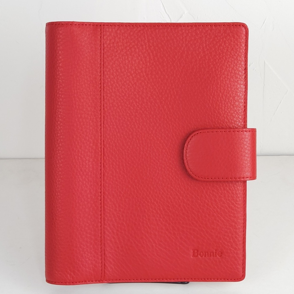 Levenger Pebbled Leather Portfolio Organizer Cover Red Personalized Bonnie 10x8